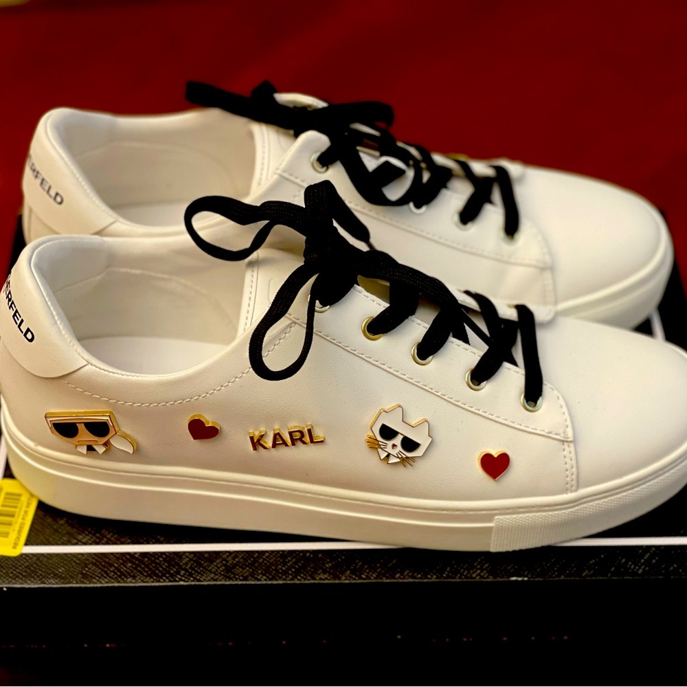 Sneakers Karl Lagerfeld white with pins on the side.  Size 10.  Exc. condition